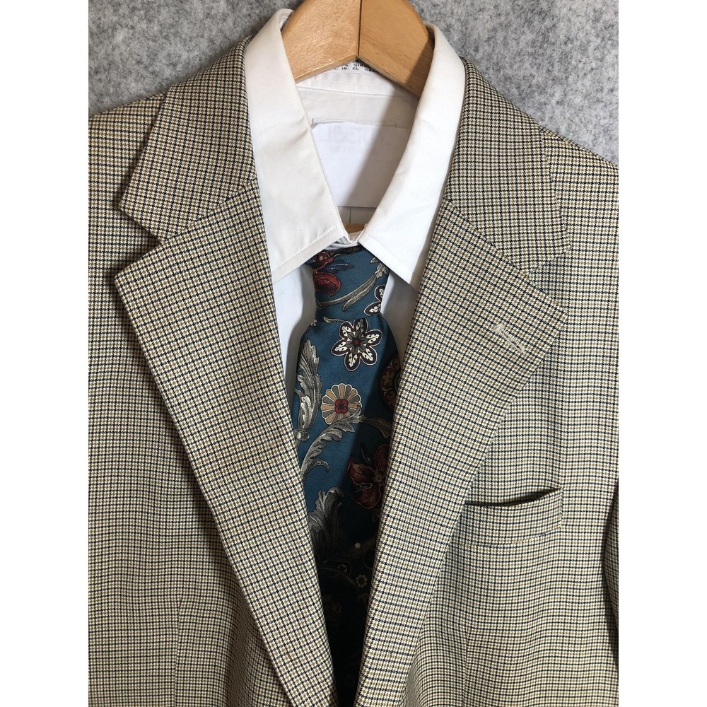 Nautica Sport Coat Mens 44 Beige Wool Check Notch Lapel Jacket Classic Business